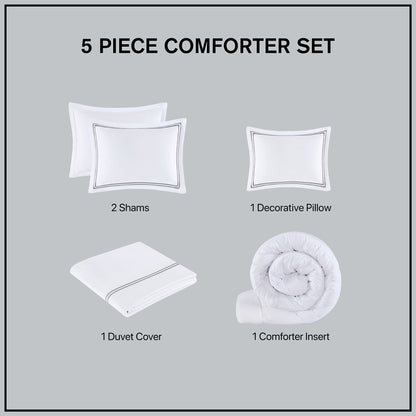 500 Thread Count Luxury Collection 100% Cotton Sateen Embroidered Comforter Set - White/Grey