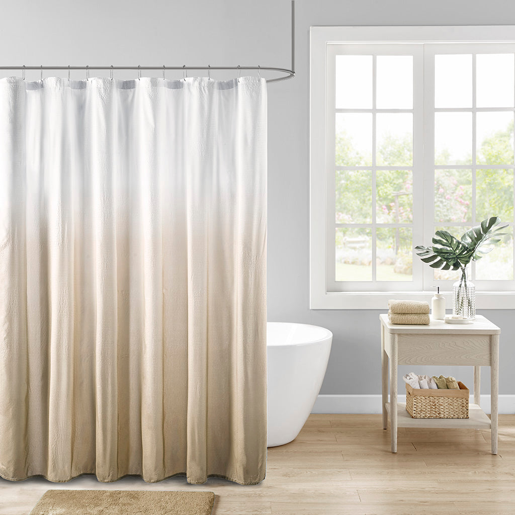 Ara Ombre Printed Seersucker Shower Curtain - Taupe