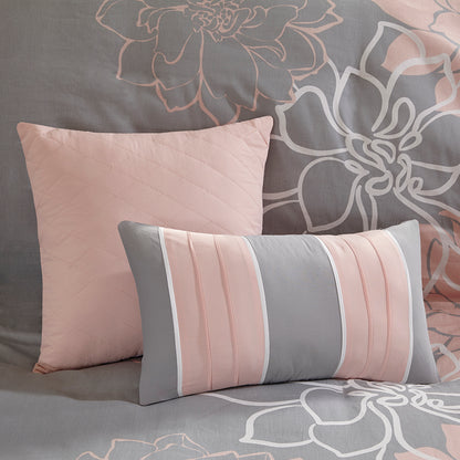 Lola 6 Piece Printed Duvet Cover Set - Grey/Peach
