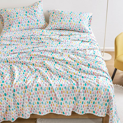 Cozy Soft Cotton Flannel Printed Sheet Set - White Holiday Trees