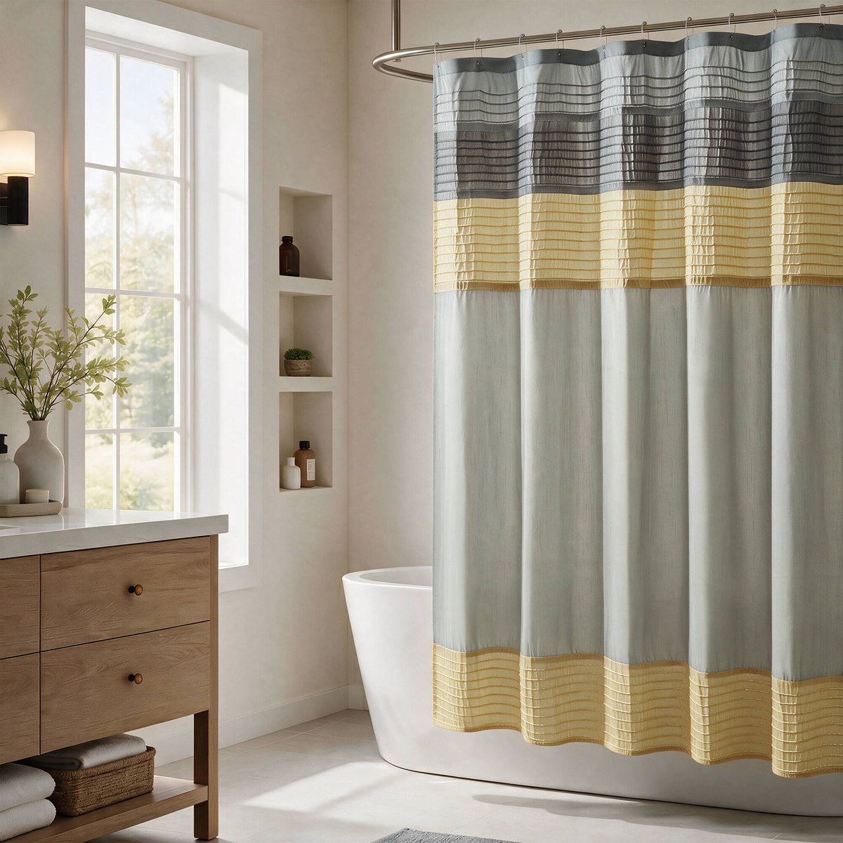 Amherst Faux Silk Shower Curtain - Yellow