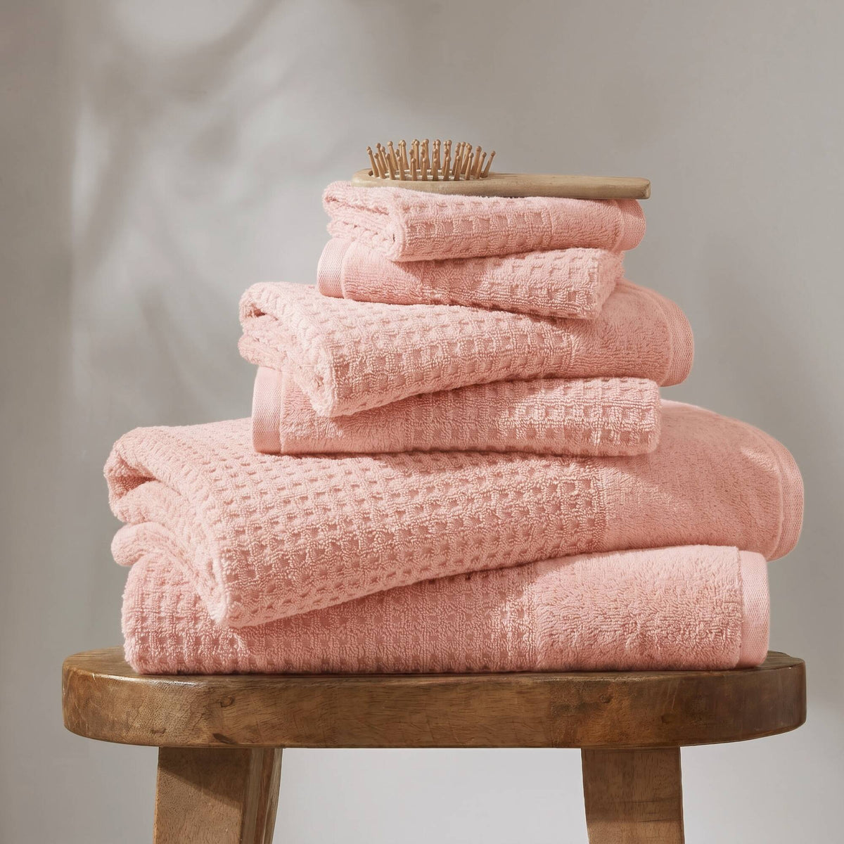 Spa Waffle Cotton Jacquard Bath Towel 6 Piece Set - Pink