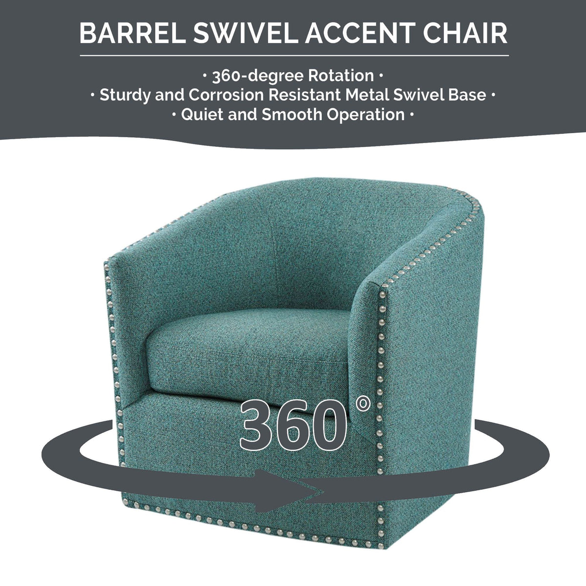 Tyler Upholstered Swivel Barrel Chair with Nailheads - Teal Multi