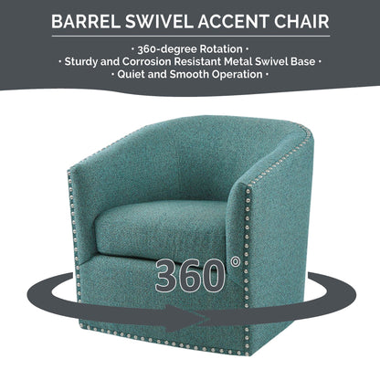 Tyler Upholstered Swivel Barrel Chair with Nailheads - Teal Multi
