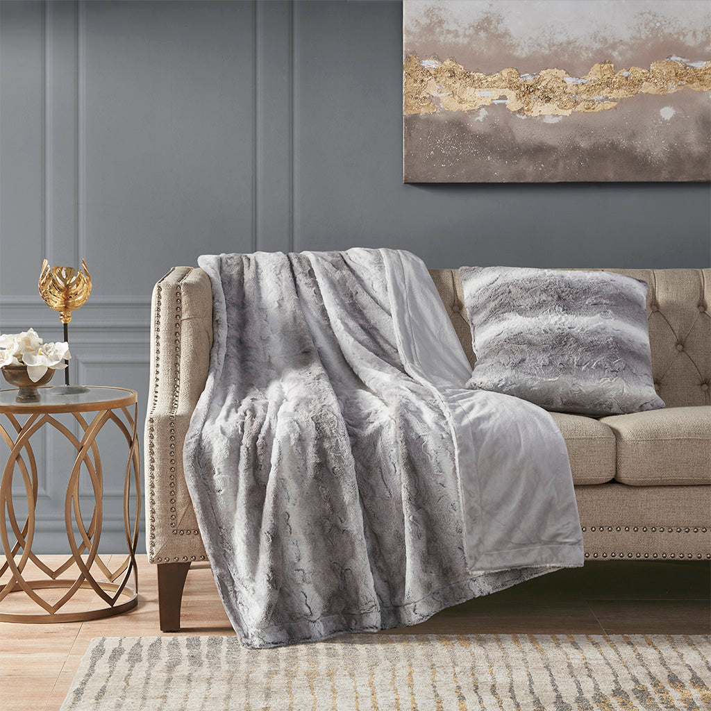 Zuri Faux Fur Square Pillow - Grey
