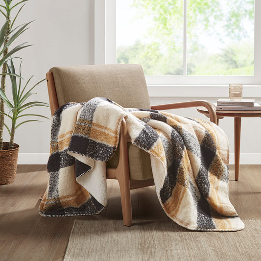 Bloomington Faux Mohair to Sherpa Throw - Tan