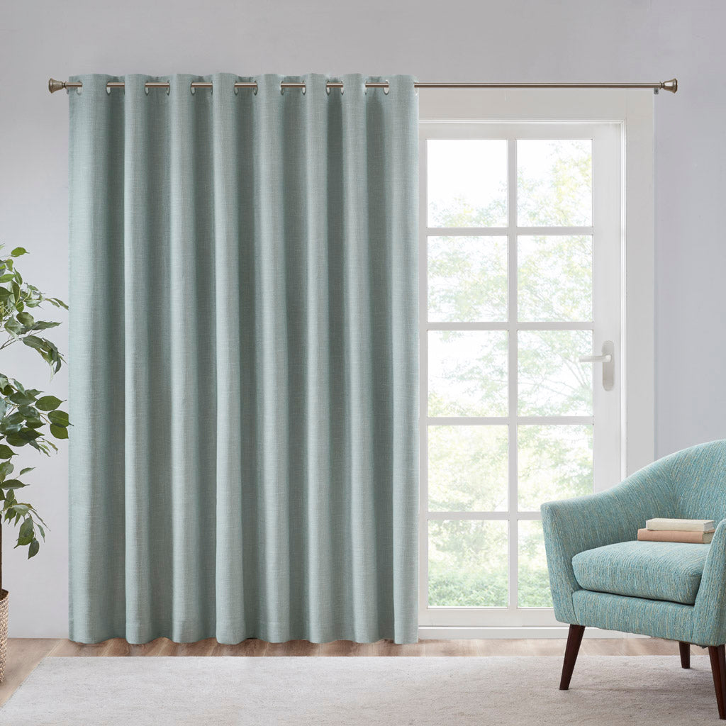 Maya Printed Heathered Blackout Window Patio Panel - Dusty Seafoam