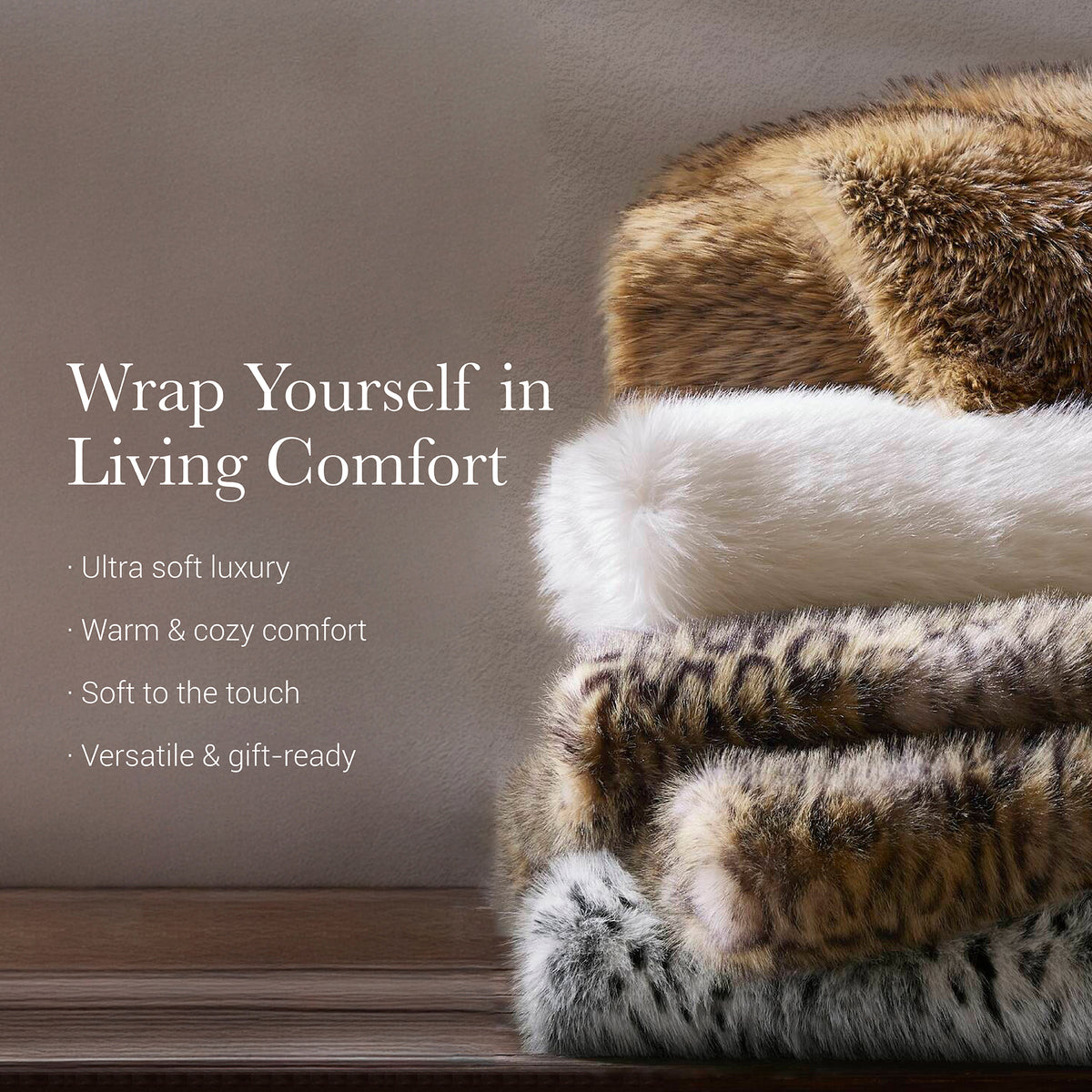 Botswana Animal Print Faux Fur Throw Blanket - Bobcat