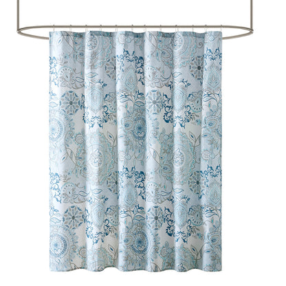 Isla Printed Cotton Shower Curtain - Blue