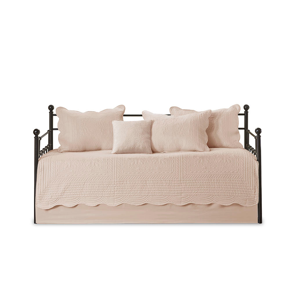 Tuscany 6 Piece Reversible Scalloped Edge Daybed Cover Set - Blush
