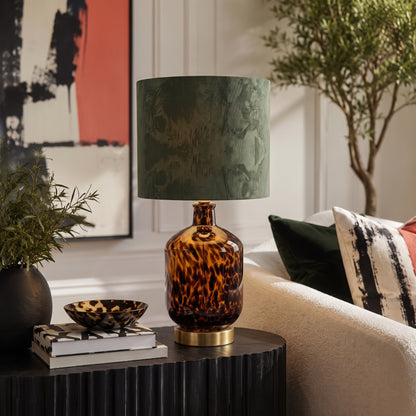 Roux Midi Leopard Glass Table Lamp - Leopard Print/ Green