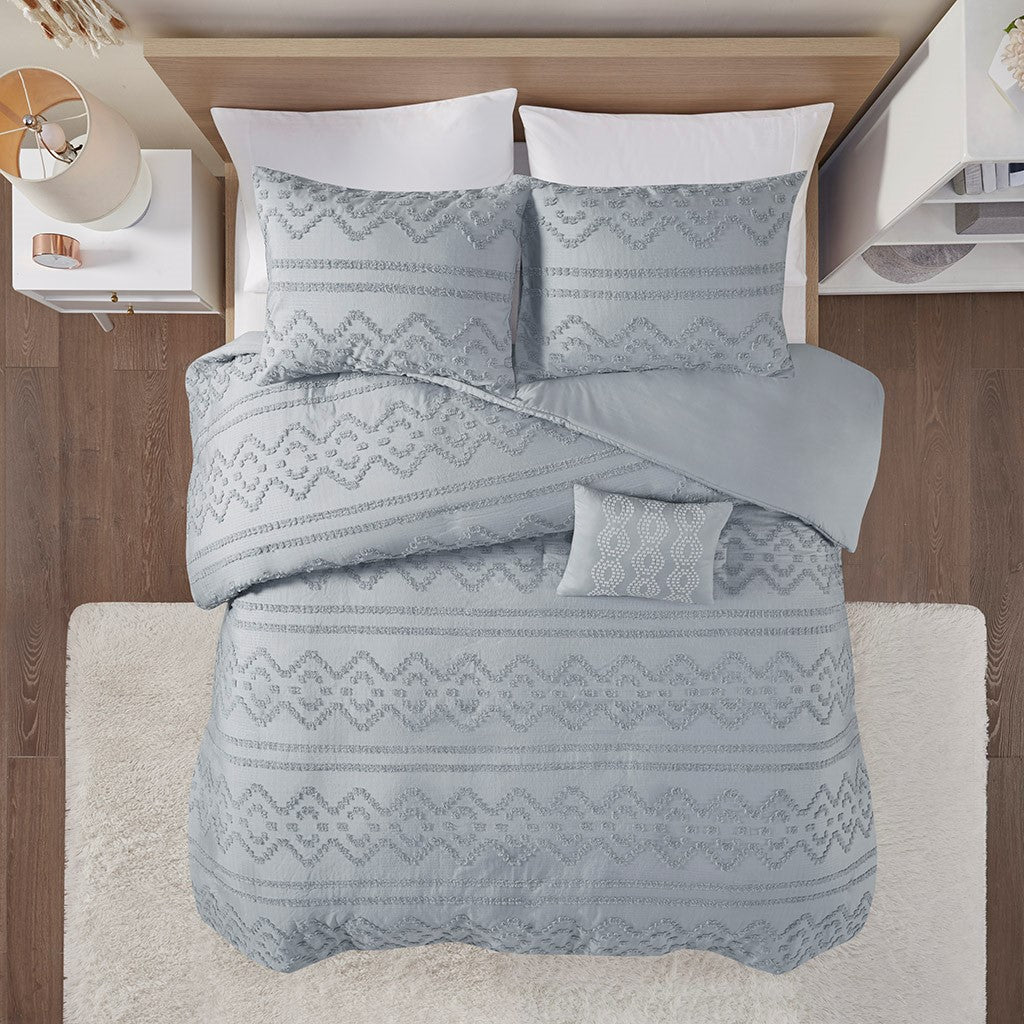Annie Solid Clipped Jacquard Duvet Cover Set