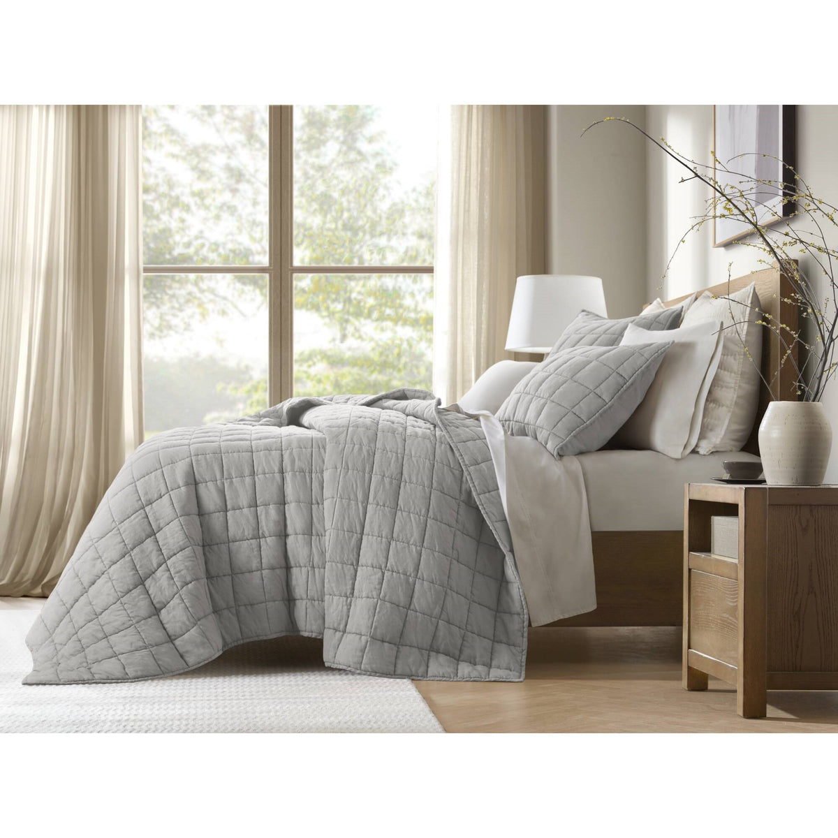 French Flax Linen Garment Washed Quilt Set - Gray