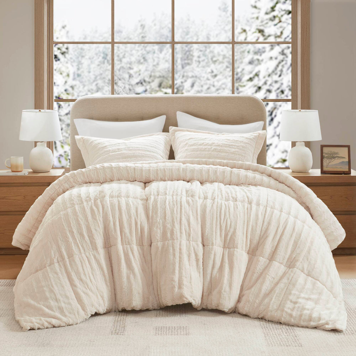 Duke Faux Fur Comforter Mini Set - Champagne