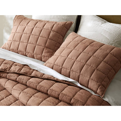 French Flax Linen Garment Washed Quilt Set - Clay