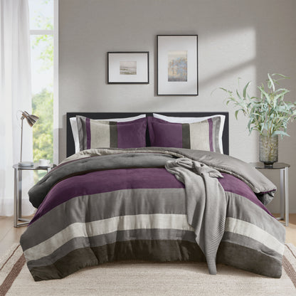 Highland Stripe Pieced Faux Suede Comforter Set - Purple