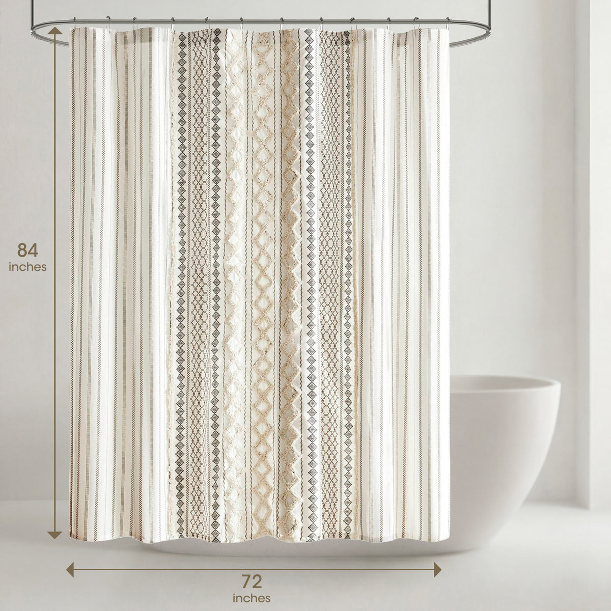 Imani Cotton Printed Shower Curtain with Chenille - Ivory