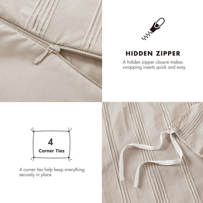 Logan Striped Reversible Pintuck Pleated Duvet Set - Neutral