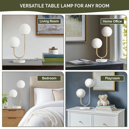 Zusa Metal 2-Light Globe Table Lamp - Gold/White