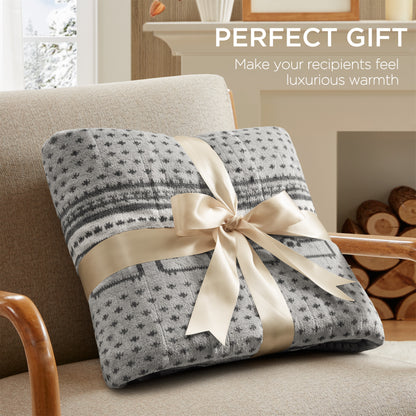 Print Plush to Sherpa Heated Throw - Grey Cozy Sheep