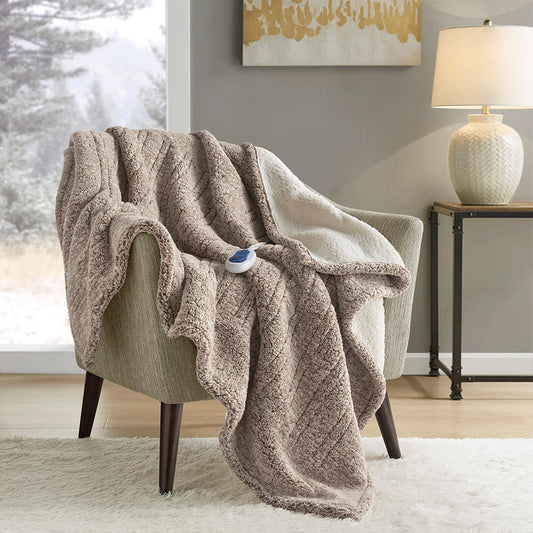 Marbled Sherpa Heated Throw - Grey