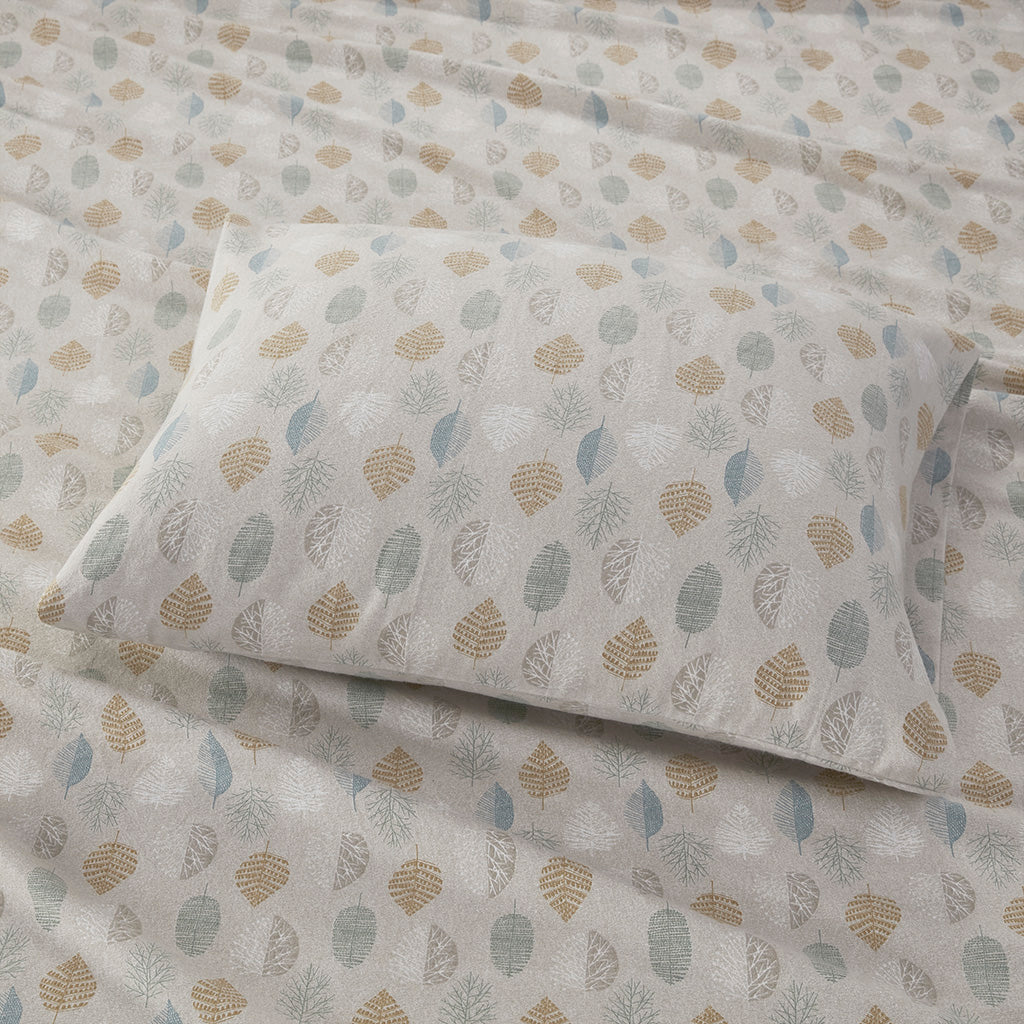 Cozy Cotton Flannel Printed Sheet Set - Multi Leaves