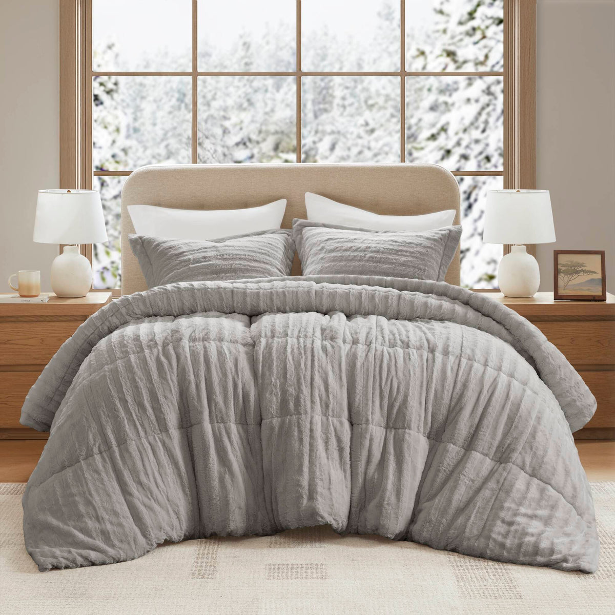 Duke Faux Fur Comforter Mini Set - Grey
