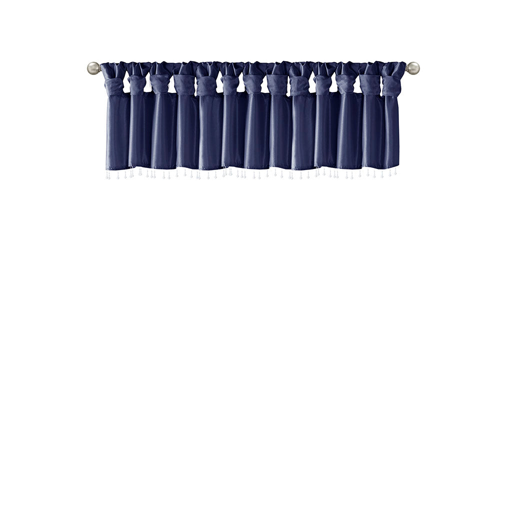 Emilia Lightweight Faux Silk Valance With Beads - Navy