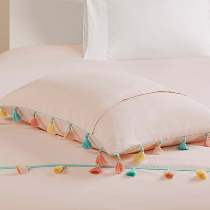 Tessa Tassel Comforter Set with Heart Shaped Throw Pillow - Blush