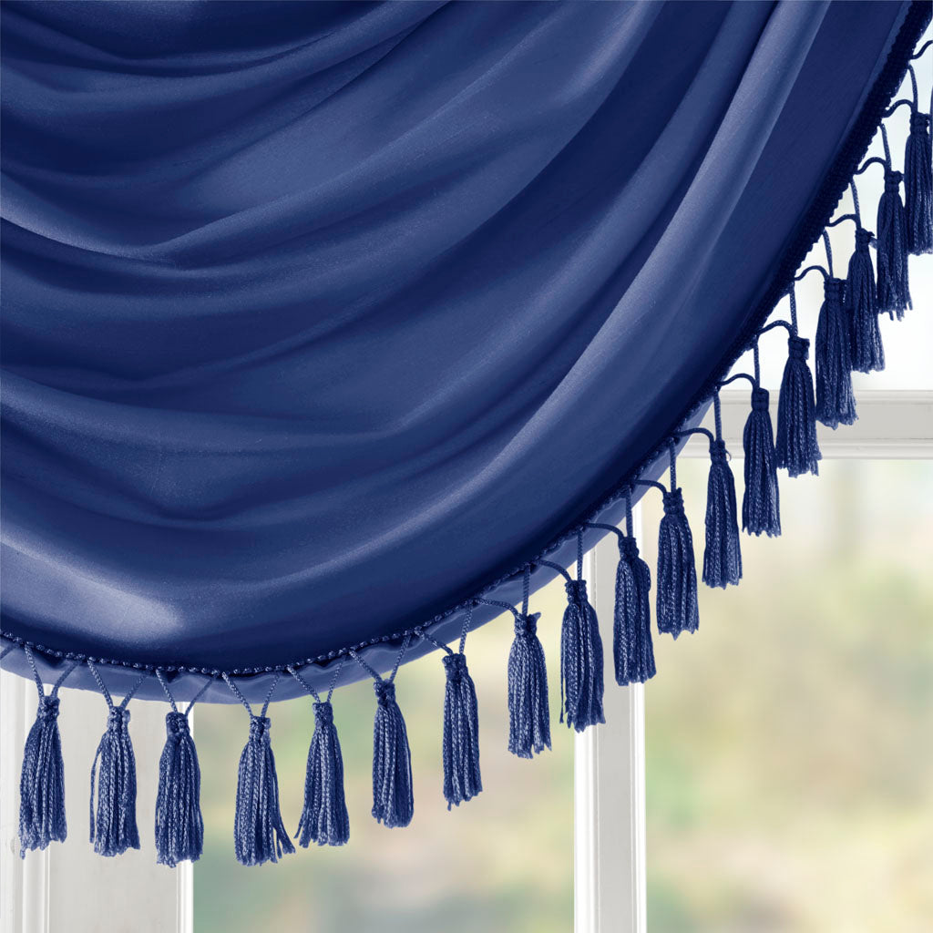 Elena Faux Silk Waterfall Embellished Valance - Navy