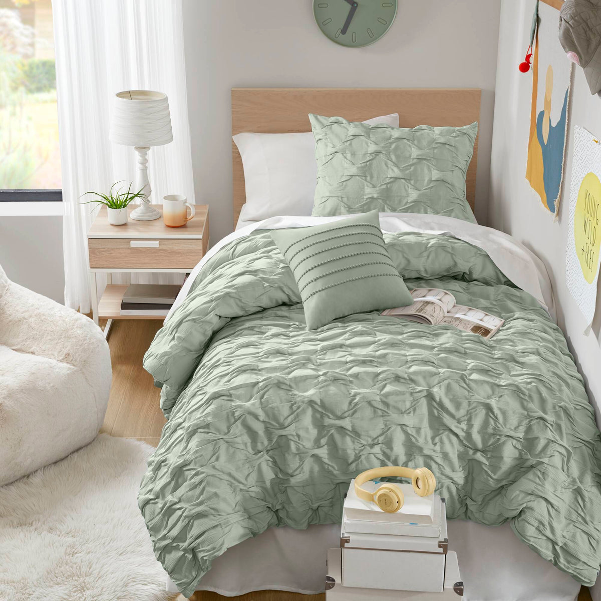 Bailey Diamond Pintuck Pleated Woven Comforter Set - Green