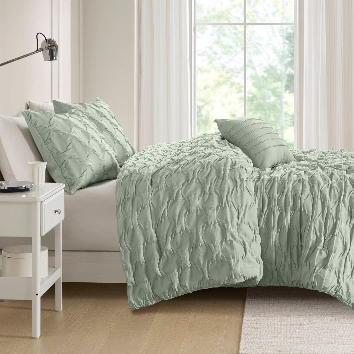 Bailey Diamond Pintuck Pleated Woven Comforter Set - Green