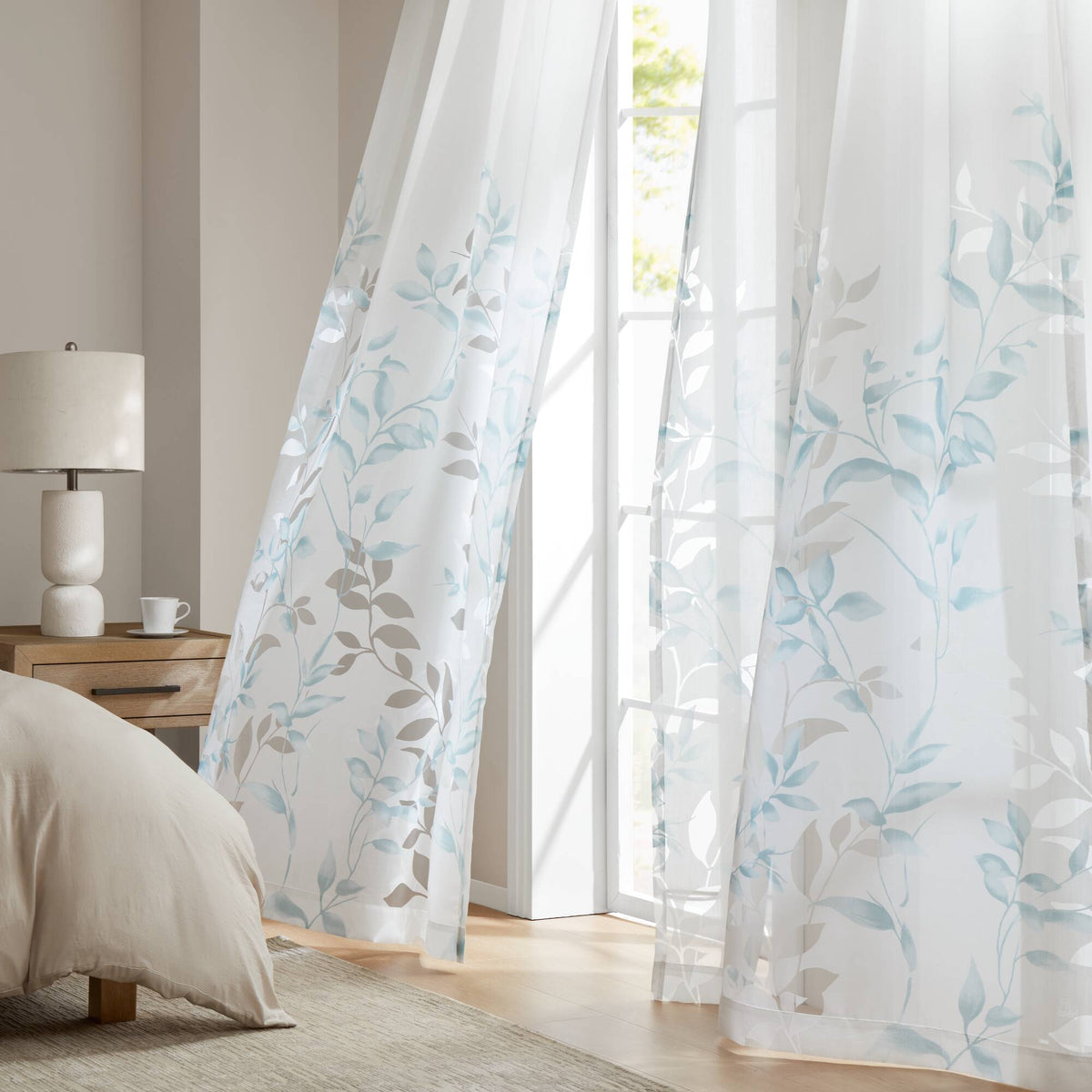 Cecily Burnout Printed Window Curtain Panel - Aqua
