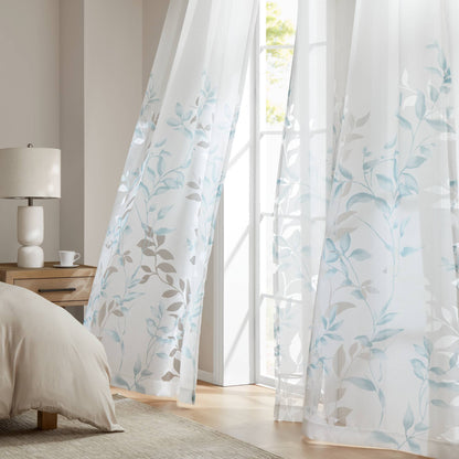 Cecily Burnout Printed Window Curtain Panel - Aqua