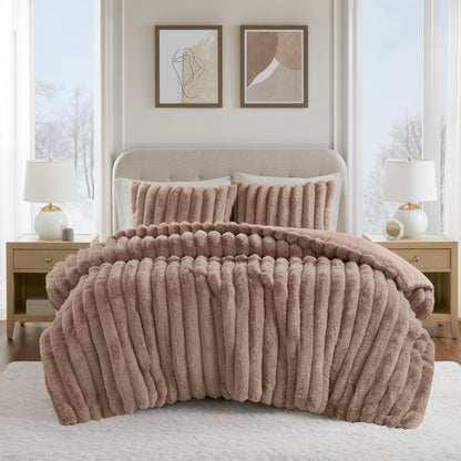 Jasmine 3 Piece Faux Fur Comforter Set - Mocha