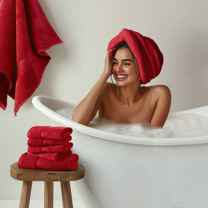 800GSM 100% Cotton 8 Piece Towel Set - Bright Red