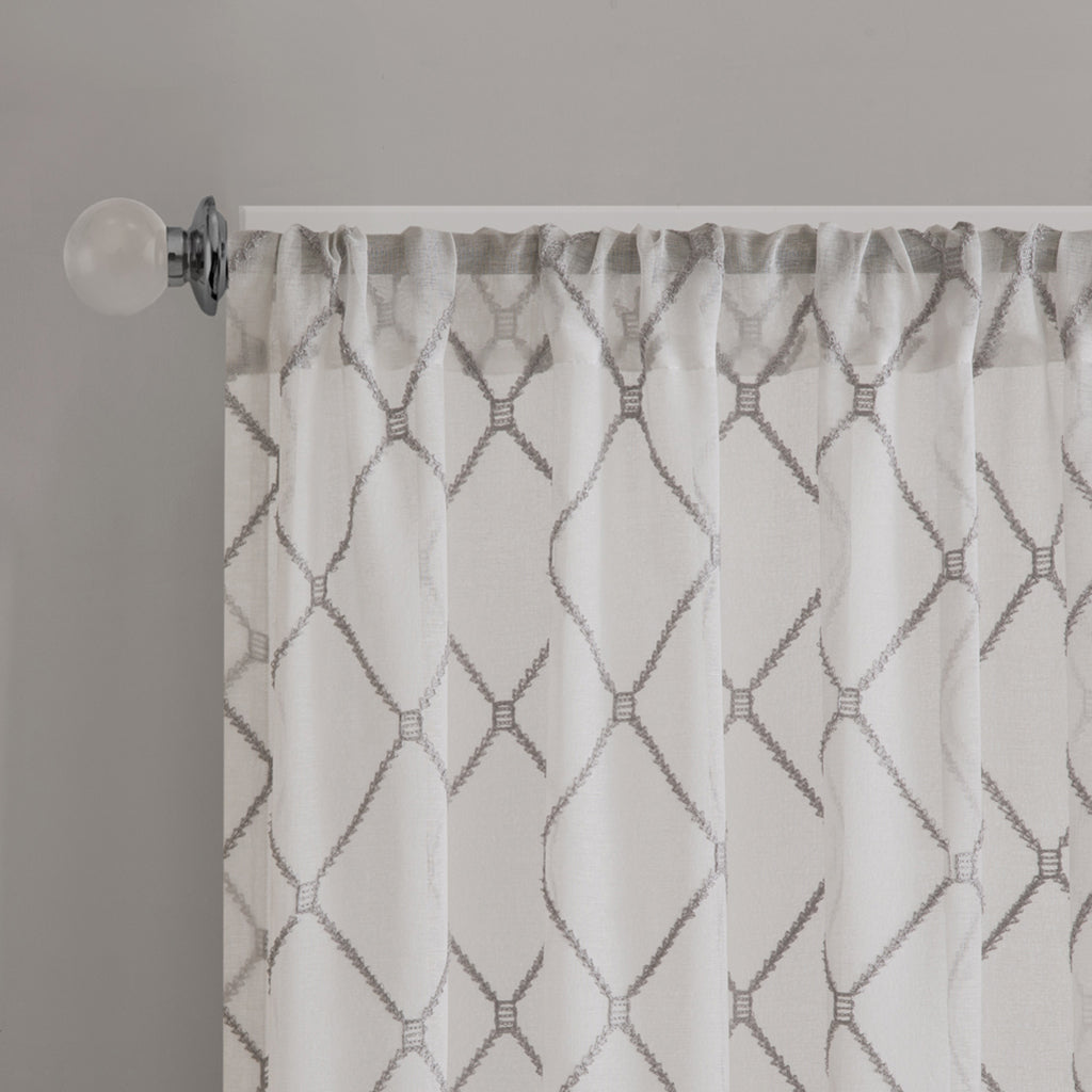 Irina Diamond Sheer Window Curtain Panel - White/Grey