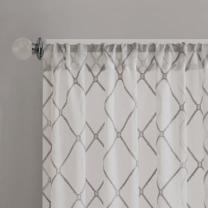 Irina Diamond Sheer Window Curtain Panel - White/Grey