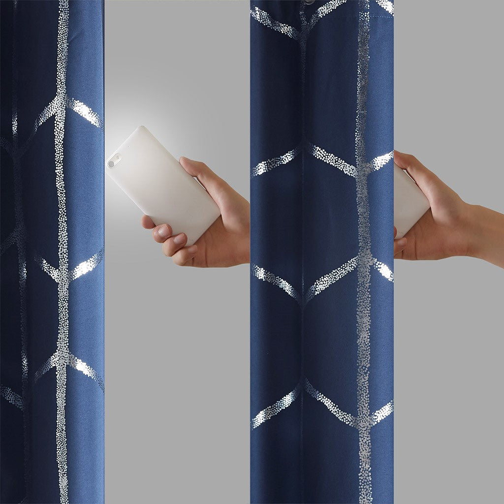 Raina Total Blackout Metallic Print Grommet Top Curtain