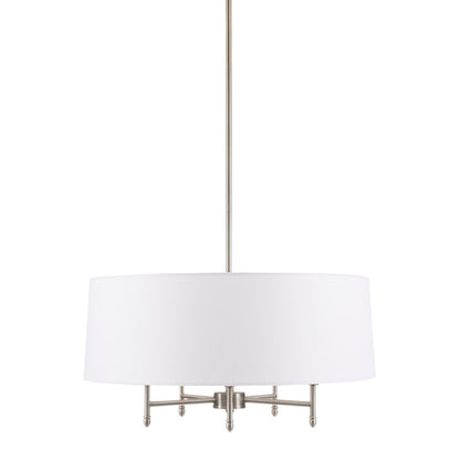 Presidio 5-Light Dimmable Chandelier with Drum-shaped Fabric Shade & Adjustable Height - Silver/White