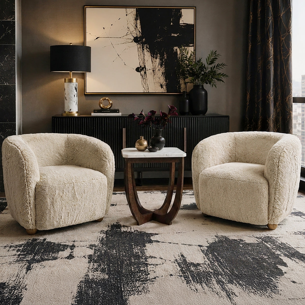 Merlow Faux Fur Barrel Accent Chair - Ivory