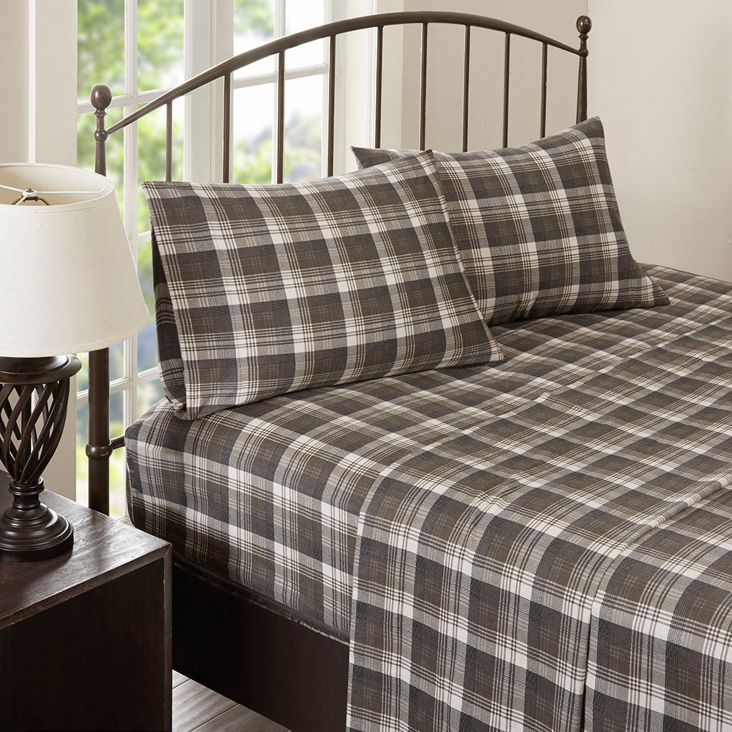 Cotton Flannel Sheet Set - Brown Plaid