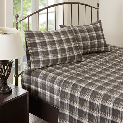 Cotton Flannel Sheet Set - Brown Plaid