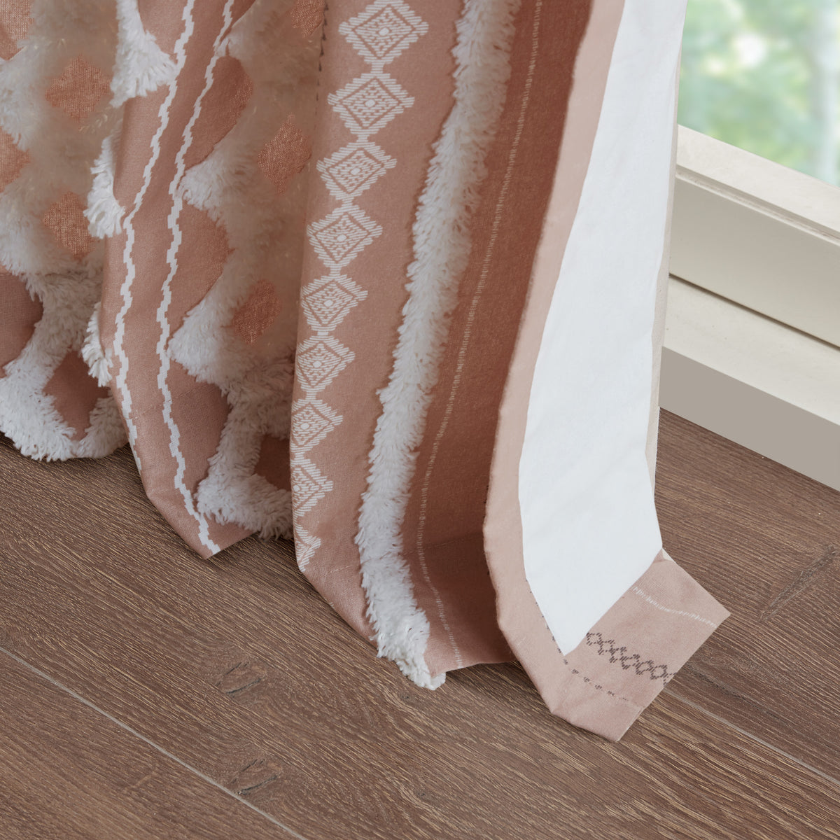 Imani Cotton Printed Curtain Panel with Chenille Stripe and Lining - Blush
