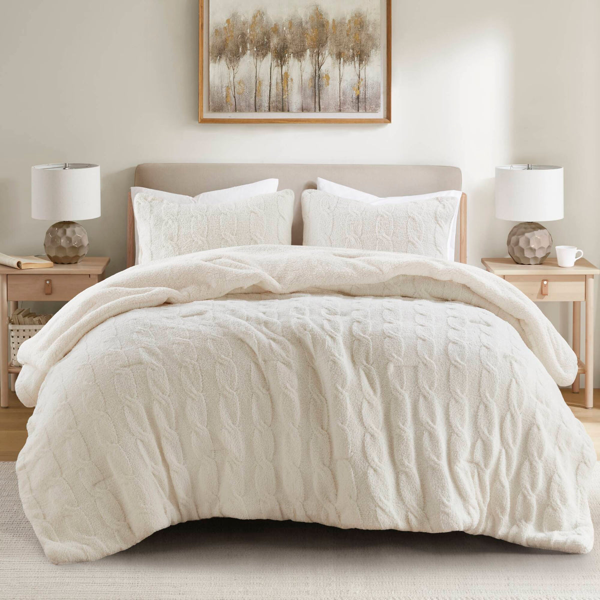 Riordan Waffle Knit Chenille Comforter Set - Ivory