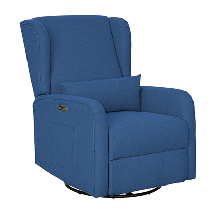 Candace Power Recliner 3-in-1 with Swivel, Glider, Charging Station - Blue