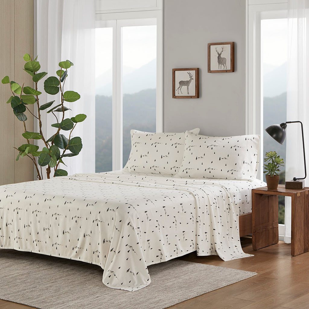 Cotton Flannel Sheet Set - Black Pine Trees