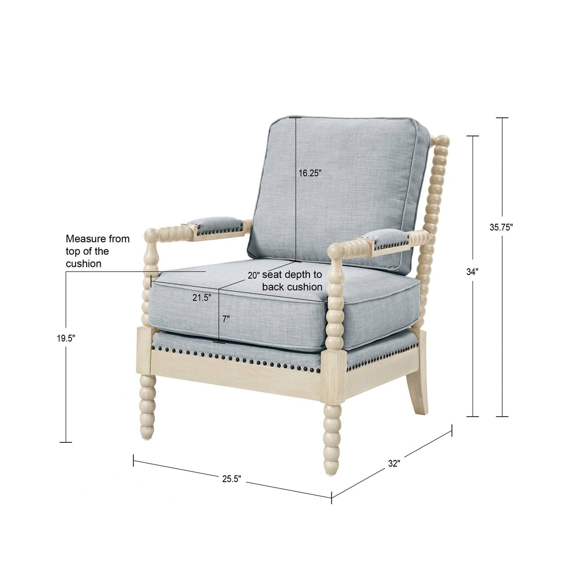 Donohue Turned Spindle Wood Accent Armchair - Light Blue/Antique Cream