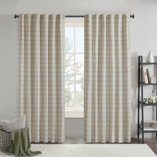 Anaheim Plaid Rod Pocket and Back Tab Curtain Panel with Fleece Lining - linen blue