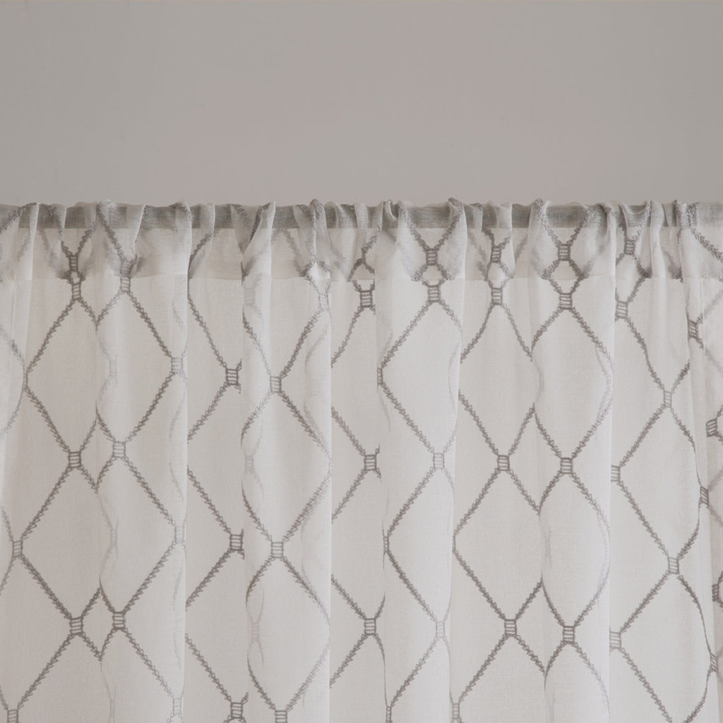 Irina Diamond Sheer Window Curtain Panel - White/Grey